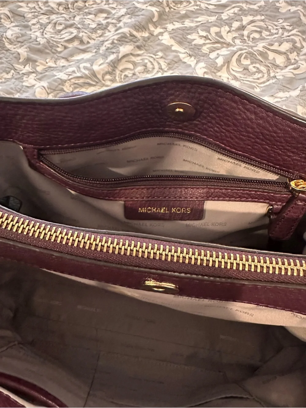 Michael Kors Deep Plum Pebbled Leather Satchel & Wallet